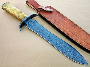 RAM-DG-325, Handmade Damascus Steel 15 Inches Dagger Knife – Exotic Appricots Wood Handle with Damascus Steel Guard