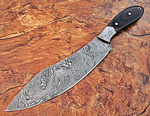 CF-24 Custom Handmade Full Tang Damascus Steel Chef Knife - Black Brown Micarta Handle with Damasucs Steel Bolsters