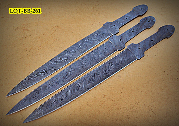 LOT-BB-261,  Handmade Damascus Steel Blank Blade Full Tang Dagger Knives (Lot of 3) Set