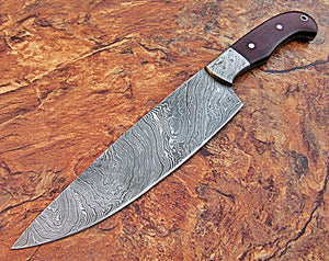 CF - 05 Custom Handmade Full Tang Damascus Steel Chef Knife - Beautiful Brown Canvas Micarta Handle with Damascus Steel Bolster