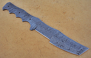 BB-256,  Handmade Damascus Steel Blank Blade Full Tang Tracker Knife