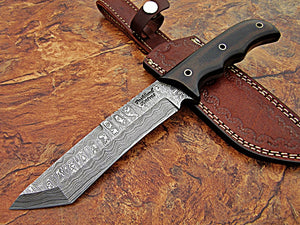 RG-170 Handmade Full Tang Damascus Steel 11 Inches Tactical Knife - Perfect Grip Black Brown Canvas Micarta Handle