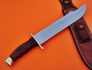 RG-217 Handmade 440c Stainless Steel Bowie Knife - Perfect Grip Rose Wood Handle with Brass Guard