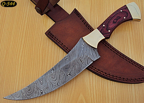 RG-149- Handmade Damascus Steel 12 inches Hunting Knife - Exotic Red Pakka Wood Handle with Brass Bolsters
