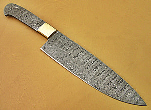 BB-15 Handmade Damascus Steel 12 Inches Full Tang Chef Knife with Brass Bolster - Best Quality Blank Blade
