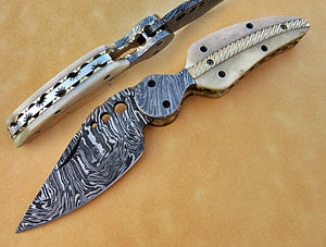 FNA-1139, Custom Handmade Damascus Steel Folding Knife - Beautiful Bone & Brass Handle with Damascus Steel Bolsters