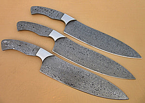 LOT-BBC-659,  Handmade Damascus Steel 12 Inches Full Tang Chef Knife set with Stainless Steel Bolster - Best Quality Blank Blades