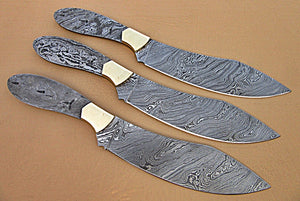 LOT-BBC-661,  Handmade Damascus Steel 12 Inches Full Tang Chef Knife Set with Brass Bolsters