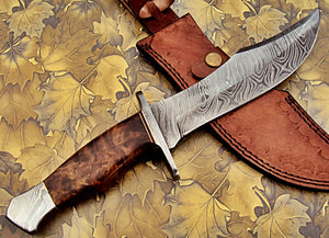 REG-274, Handmade Damascus Steel 13.00 Inches Hunting Knife - Rose Wood with Damascus Steel Guards Handle