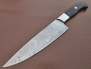 CF-35 Custom Handmade Damascus Steel 12.00 Inches Chef Knife - Beautiful Bull Horn Handle with Stainless Steel Bolster