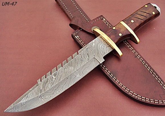 RG-172 Handmade Damascus Steel 12.00 Inches Hunting Knife - Rose Wood Handle and Brass Guards