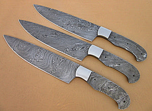 LOT-BBC-662,  Handmade Damascus Steel 12 Inches Full Tang Chef Knife Set with Stainless Steel Bolsters