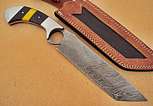 RG-67 Handmade Damascus Steel 12.20 Inches Bowie Knife - Colored Bone and Bull Horn Handle with Stainless Steel Bolsters