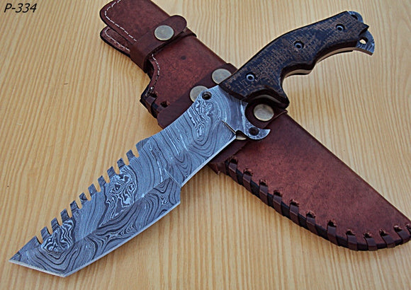 TR-P-334 Custom Handmade Damascus Steel Tracker Knife- Stunning Micarta Handle