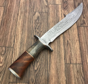 REG 49 - Handmade Damascus Steel 15.25 Inches Bowie Knife - Solid Marindi Wood/Bone Handle