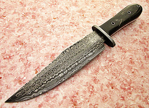 RG-90, Handmade Damascus Steel 12.20 Inches Bowie Knife - Buffalo Horn Handle with Damascus Steel Guard
