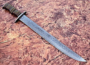 Sw-08 Handmade Damascus Steel 23.4 Inches Sword - Three Tone Micarta Handle with Damascus Steel Guard