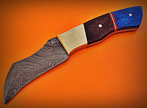 BC-85 Custom Handmade Damascus Steel Skinner Knife - Stained Bone Handle with Brass Bolster