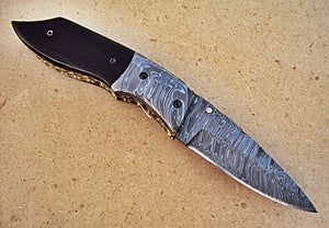 FNA- 31 Beautiful Handmade Damascus Steel Folding Knife - Stunning bull horn handle