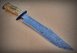 REG-Hk-204, Handmade Damascus Steel 16.3 Inches Bowie Knife - Beautiful Work on Apricots Wood Handle
