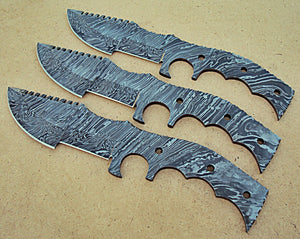 LOT-BBT-296,  Handmade Damascus Steel Blank Blade Full Tang Tracker Knives (Lot of 3) Set