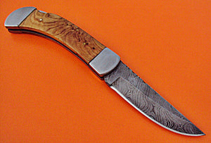 FN-27 Custom Handmade Damascus Steel Folding Knife -Olive Wood Handle