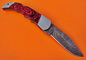 FN-71 Custom Handmade Damascus Steel Folding Knife - Colored Exotic Handle
