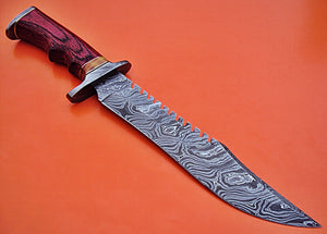 RG-96 Handmade Damascus Steel 15.2" Inches Bowie Knife - Colored Pakka Wood Handle