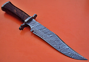 RG-94.Handmade Damascus Steel 14.0" Inches Bowie Knife -Rose Wood  Handle