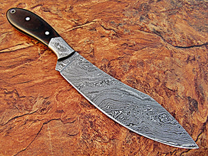CF-24 Custom Handmade Full Tang Damascus Steel Chef Knife - Black Brown Micarta Handle with Damasucs Steel Bolsters