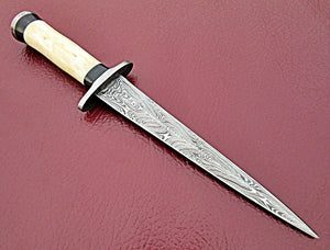 RAM-07-80 b Handmade Damascus Steel Dagger Knife – Solid Bone and Black Colored Wood Handle