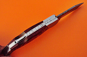 FN-71 Custom Handmade Damascus Steel Folding Knife - Colored Exotic Handle
