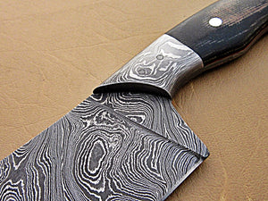 CF-08 Custom Handmade Full Tang Damascus Steel Chef Knife - Black Brown Micarta Handle with Beautiful Brass Lining