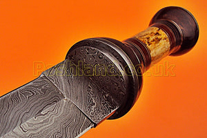 SW-149, Handmade Damascus Steel 25 Inches Sword - Best Quality Rose Wood & Colored Bone Handle with Damascus Steel Guard