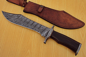 RG-71 Handmade Damascus Steel 15.4" Inches Bowie Knife -  Black Rose Wood-Damascus Steel Guards  Handle .