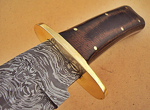 RG-110, Handmade Damascus Steel 12 Inches Bowie Knife - Black Brown Micarta Handle with Brass Guard