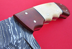 BC-94 Custom Handmade Damascus Steel Skinner Knife - Beautiful White Bone & Brown Micarta Handle