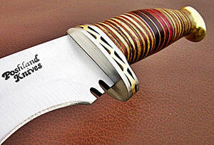 REG-HKC-334, Handmade Hi Carbon Steel 15 Inches Kukkri Knife - Three Tone Micarta Handle with Carbon Steel Guard & Brass Pommel