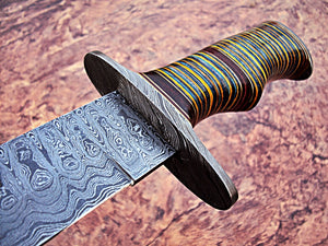 Sw-08 Handmade Damascus Steel 23.4 Inches Sword - Three Tone Micarta Handle with Damascus Steel Guard