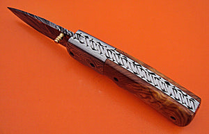 FN-S-329, Handmade Damascus Steel Folding Knife – Solid Olive Burrel Wood Handle with Damascus Steel Bolster