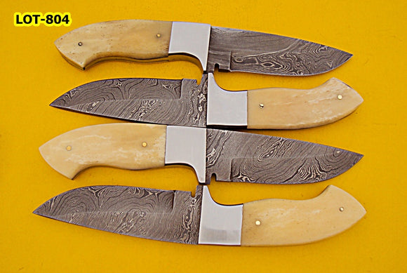 LOT-BC-140  Custom Handmade Damascus Steel Skinner Knife Set (Lot of Four) - Beautiful Natural White Bone Handle with Stainless Steel Bolsters