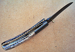 FN-A-84, Custom Handmade Damascus Steel Folding Knife - Colored Bone Handle with Damascus Steel Bolsters