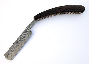 RZ-2083 (New), Custom Handmade Damascus Steel Straight Razor - Beautiful File Work on Rose Wood Handle