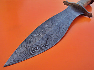 RG-153 Handmade Damascus Steel 13.00 Inches  Bowie  Knife - Gorgeous Leath Work on Brass Handle with Damascus Steel Guards