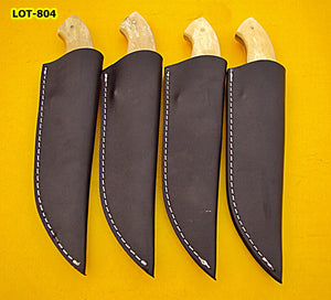 LOT-BC-140  Custom Handmade Damascus Steel Skinner Knife Set (Lot of Four) - Beautiful Natural White Bone Handle with Stainless Steel Bolsters