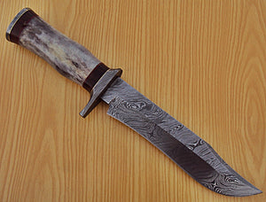 RG-43 Handmade Damascus Steel 12.00 Inches  Bowie  Knife - Stained Bone Handle