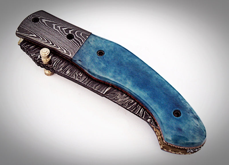 Custom Handmade Beautiful good Folding Pocket Knife With Colored Bone Handle & Leather Sheath