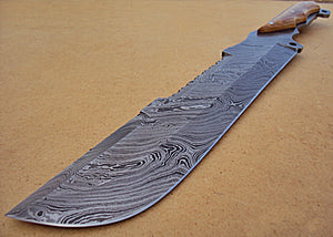 RG-31 Handmade Full Tang Damascus Steel 15.40 Inches Bowie Knife - Olive Burrel Wood Handle