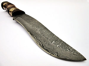 REG-HKU-1142, Custom Handmade 12.00 Inches Damascus Steel Bowie Knife – Gorgeous Brass Work on Rose Wood Handle