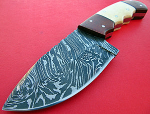 BC-94 Custom Handmade Damascus Steel Skinner Knife - Beautiful White Bone & Brown Micarta Handle